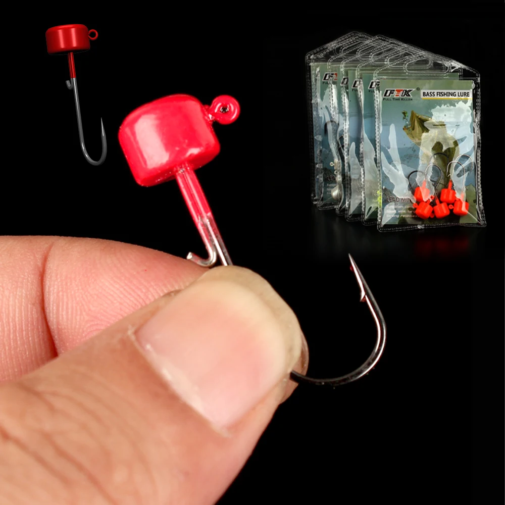 FTK 5 uds Ned anzuelo con cabeza de anzuelo 1,6g 2g 3g 4,8g 5,8g anzuelo de pesca Jigging lubina Lucio gusano suave aparejos de señuelo de pesca - imagen 3