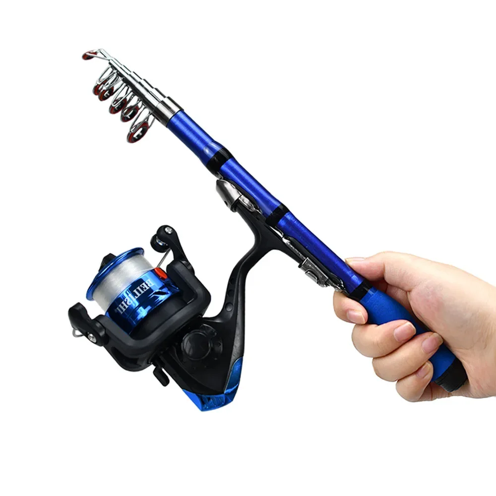 Caña de lanzamiento de caña de mar portátil, cañas de lanzamiento remoto, fibra de vidrio, 1,5 m, caña de pescar telescópica, relación de engranaje, juego de carretes de pesca giratorios - imagen 3