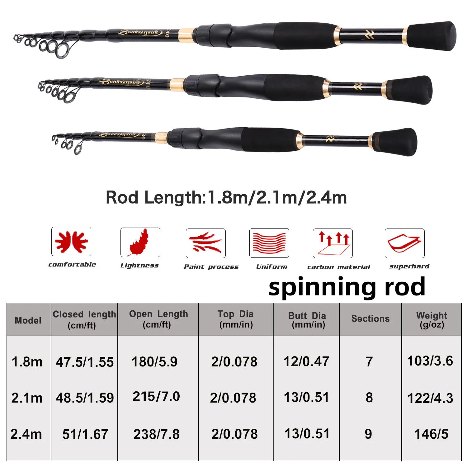 Sougayilang 1,8-2,4 m cañas De pescar telescópicas peso ultraligero Spinning Casting caña De carbono accesorios De Pesca Caña De Pescar - imagen 4