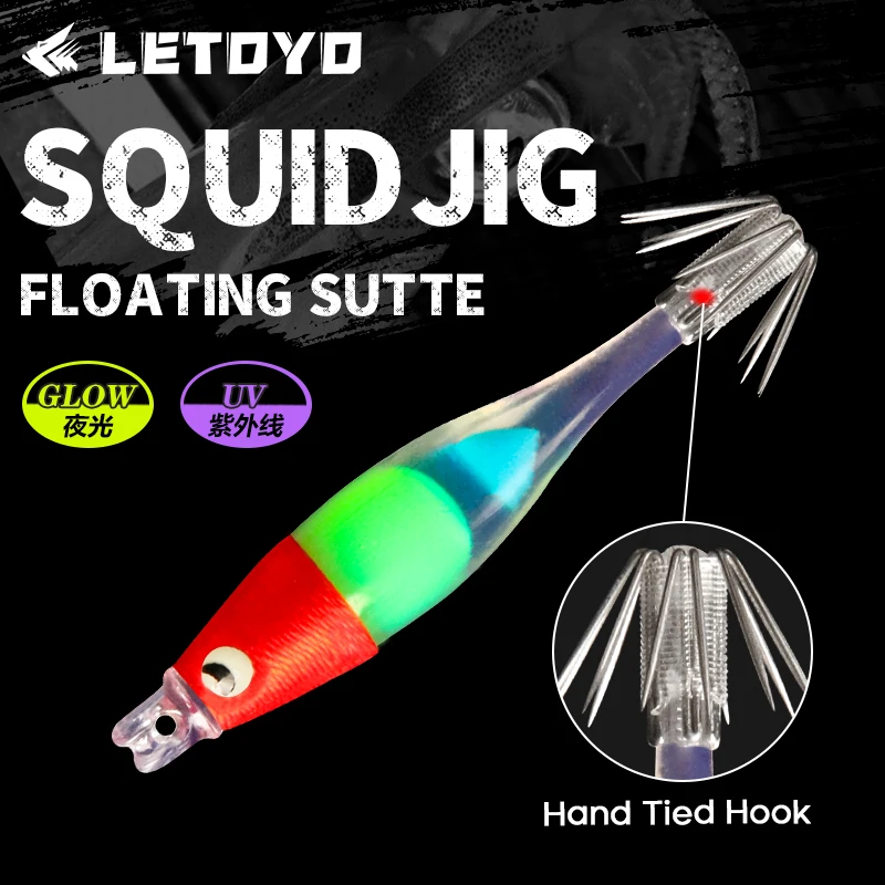 LETOYO 50mm anzuelo atado a mano seda de algodón plantilla de calamar luminosa con luz ultravioleta señuelo de calamar flotante pulpo Webfoot señuelos para pescar sepias - imagen 5