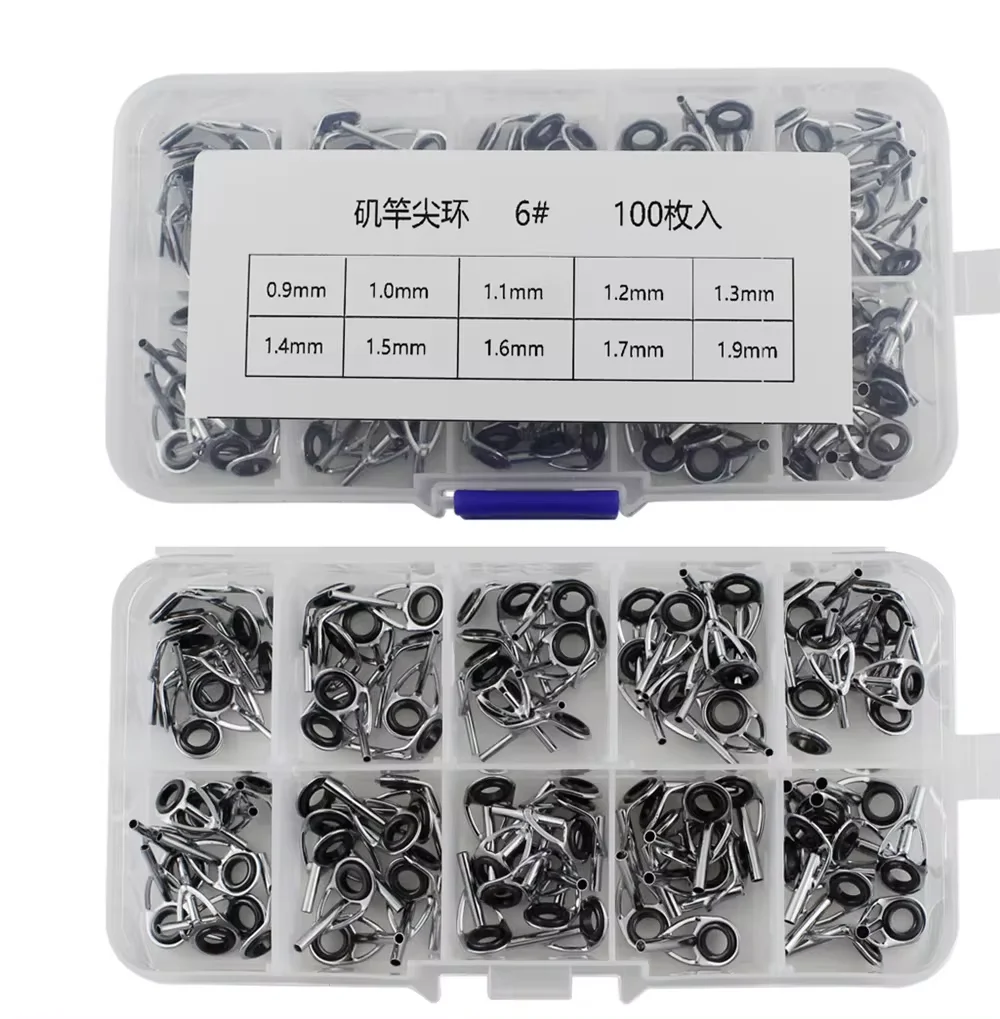 100 unids/set 10 tipos de diámetro guías de caña de pescar anillo de agua salada para Pesca al aire libre Pesca Iscas herramientas accesorios de aparejos de Pesca