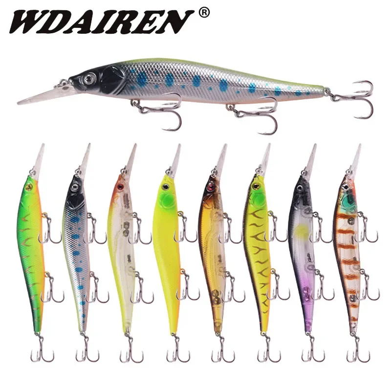 Señuelos de pesca Minnow, 13,5 cm, 15,5g, aparejos Wobblers que se hunden con 3 ganchos, cebo duro Artificial de plástico para Crankbaits de lubina, 1 ud. - imagen 2