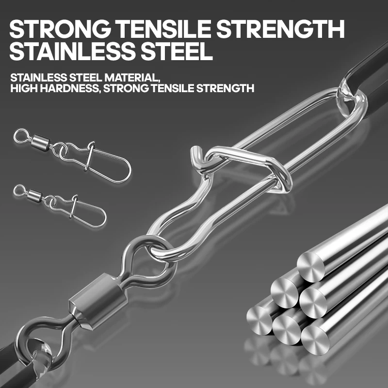 TAIYU 50 unid/caja conjunto de engranajes de conector de pesca 2-10 #   Pasador de chaveta giratorio a presión con bisagra de rodillo de rodamiento de pasador de acero inoxidable para gancho de cebo - imagen 4