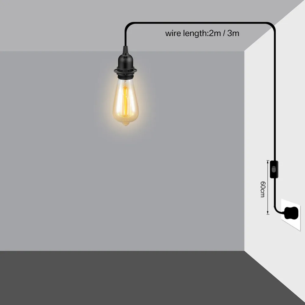 Accesorio de luz colgante de techo, Bases de lámpara de tornillo E27 con interruptor, anillo de bloqueo suspendido, Cable de extensión de 2 núcleos, accesorios de iluminación - imagen 5