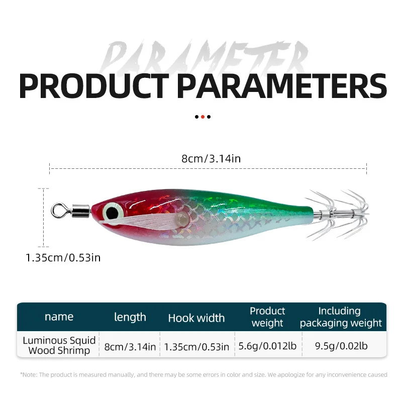 9 unids/página anzuelo de calamar brillante, cebo de pesca de agua salada, huevos artificiales, señuelos de camarones de madera, pesca en el mar, pulpo, sepia, señuelo de calamar - imagen 5