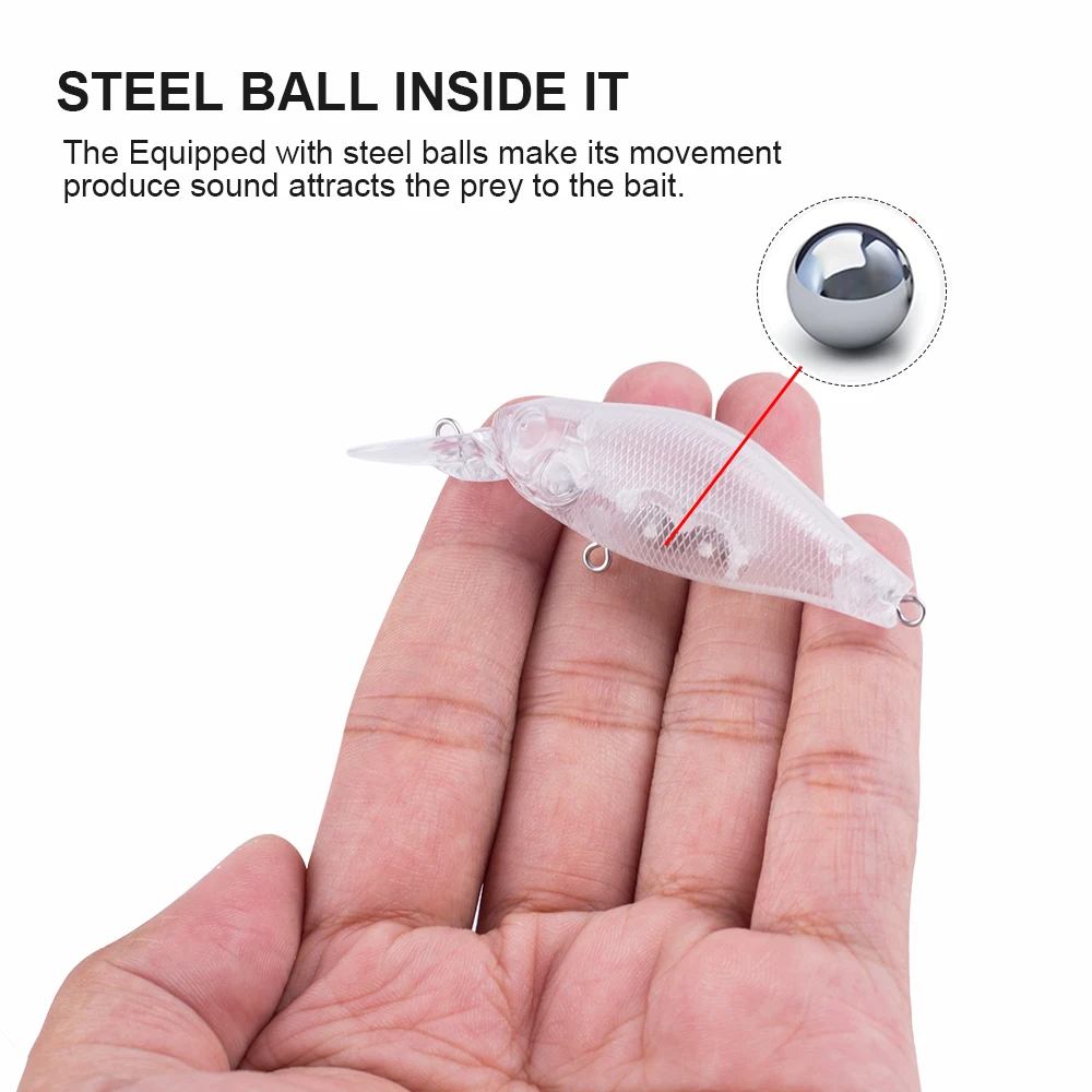 Hanlin-Mini Señuelos de Pesca de manivela sin pintar, aparejos de lubina flotantes, transparente, cuerpo duro, 10/20 piezas, 7CM, 7G - imagen 4