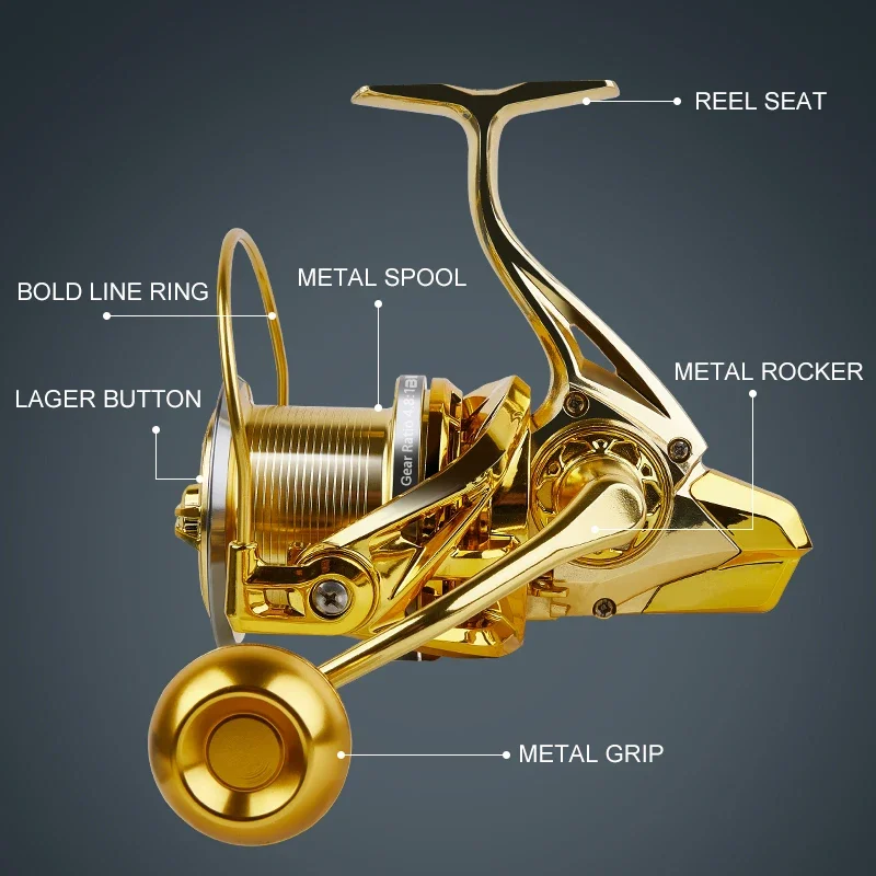 Nuevo Carrete de pesca grande, carrete giratorio de arrastre máximo de 20KG, potentes carretes de agua dulce de agua salada con carrete de Metal y balancín - imagen 5