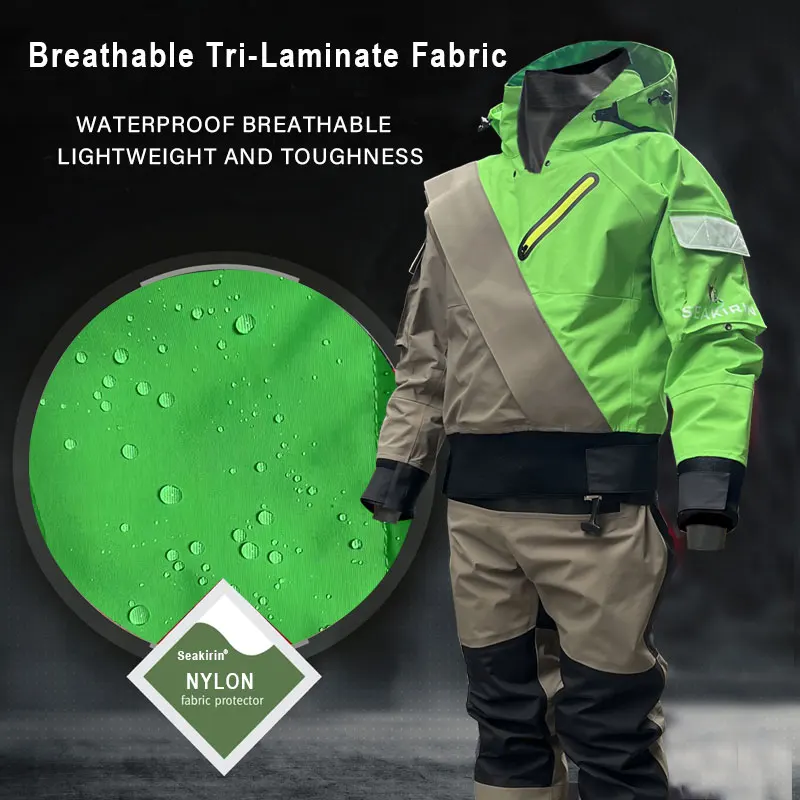 Traje seco para hombre, traje seco flotante impermeable y transpirable con capucha desmontable para agua fría, kayak, pesca, natación, navegación, Rafting - imagen 3