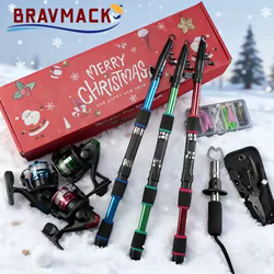 BRAVMACK Kit completo de pescador para Navidad: combinación de caña de pescar y carrete equipado con pinza para peces y juego de señuelos |   Regalo navideño