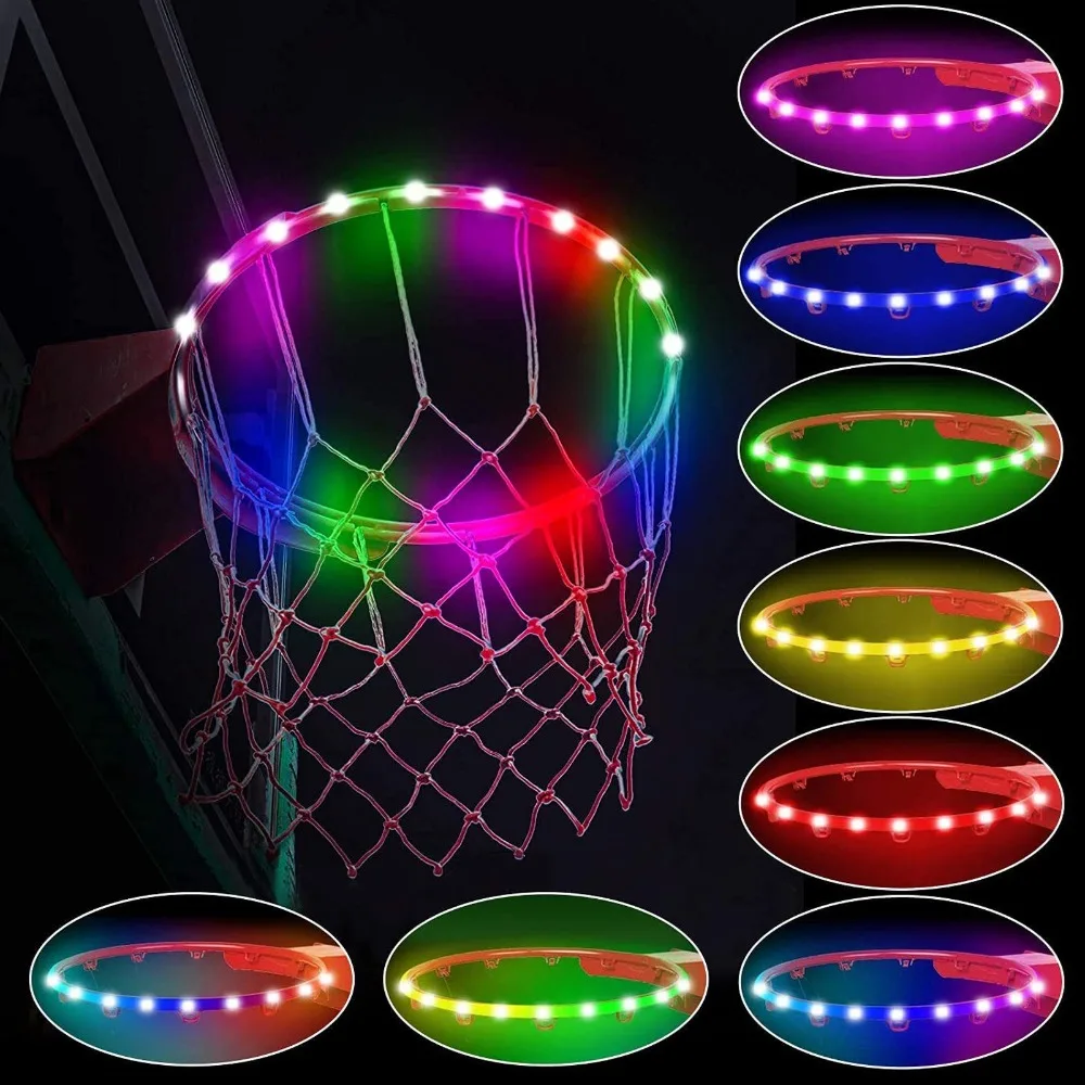 Luz colorida para aro de baloncesto, Control remoto, luz LED Flexible para aro de baloncesto, luz impermeable para baloncesto, luz nocturna para exteriores