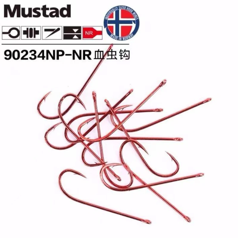 20 paquetes/lote de anzuelos de pesca de mar de gusano de sangre Mustad originales para cebo vivo largo 90234, anzuelos afilados con púas, anzuelos de Anguila Conger a prueba de herrumbre - imagen 5