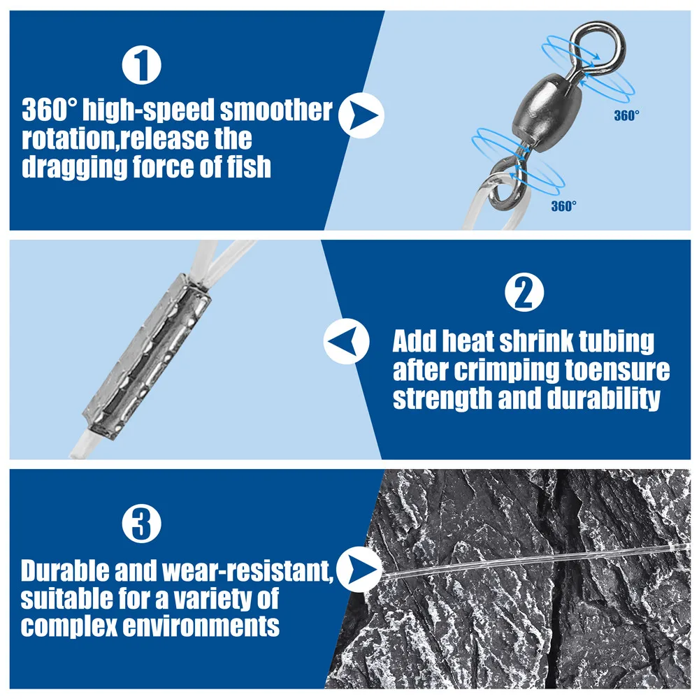 12 uds/24 Uds 100% sedal de pesca de fluorocarbono línea líder de alambre de pesca con giratorio y broche para señuelo conector de pesca 20-50LB - imagen 5