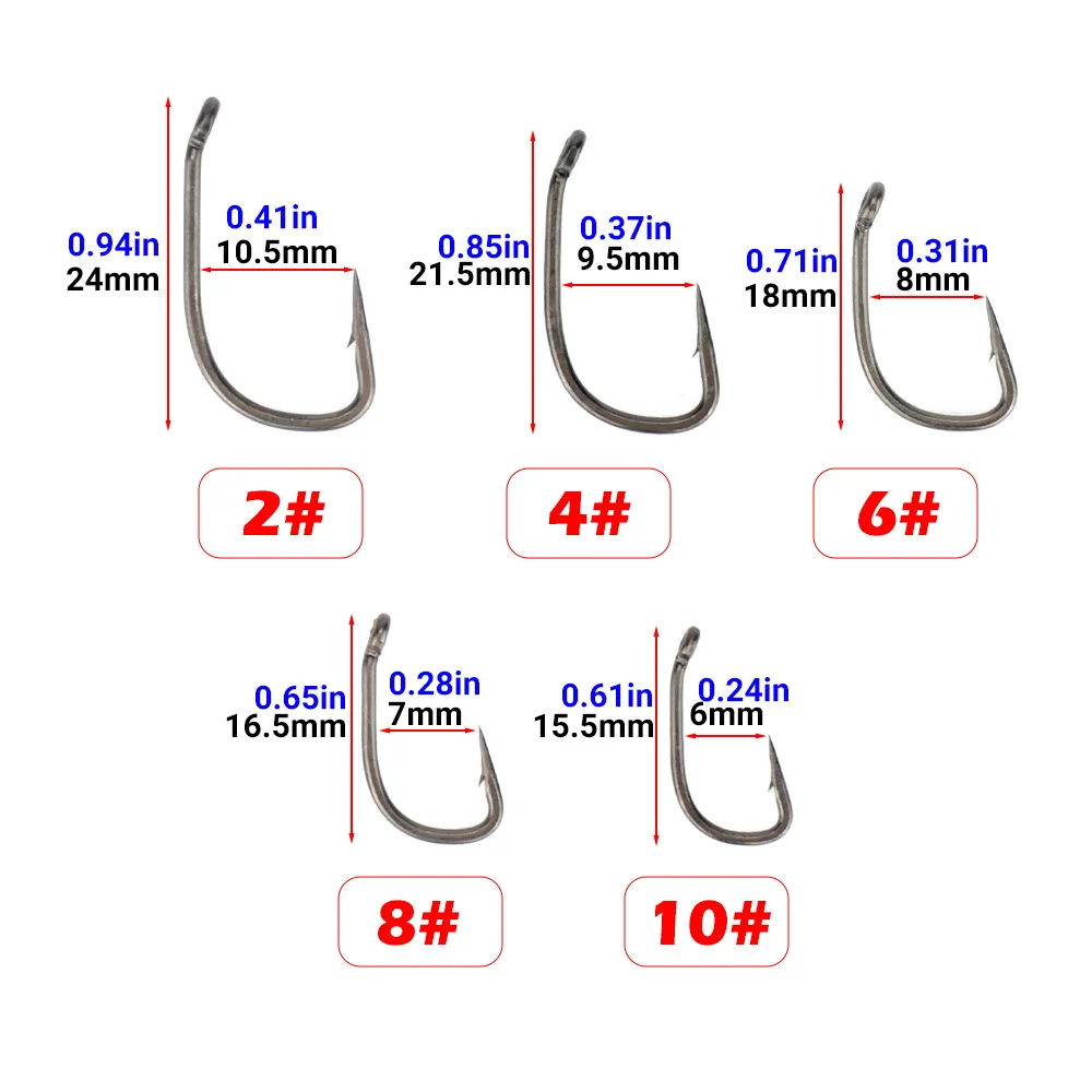 Hirisi 50 Uds. Anzuelo de púas de acero inoxidable recubierto de PTFE con alto contenido de carbono con ojo 8027 accesorios de pesca caja de plástico empalmable - imagen 3