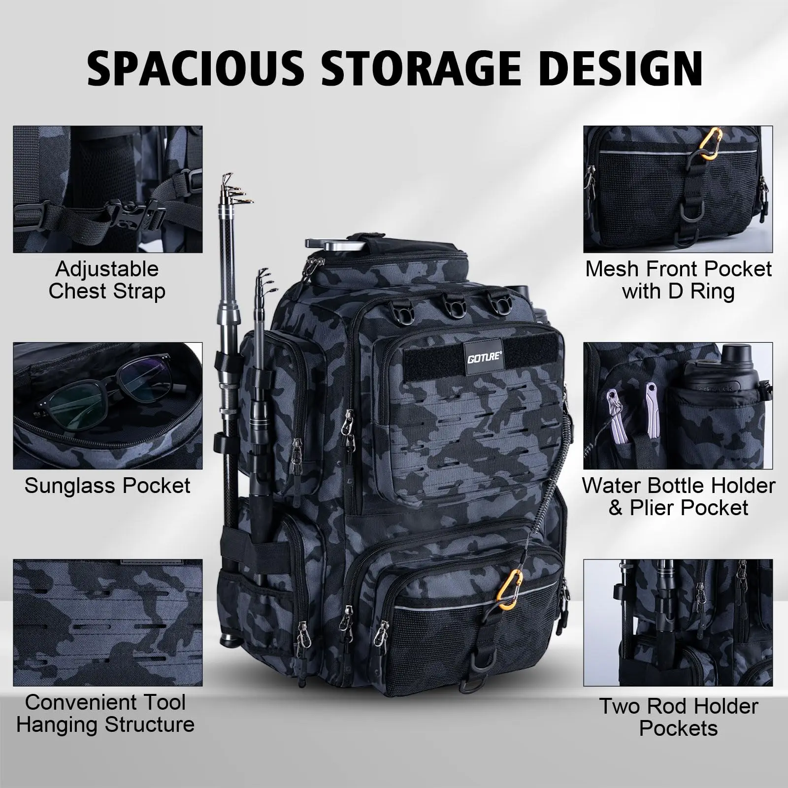 Interior de la mochila con divisores