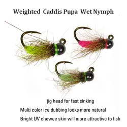 IcERIO Jig Head Tungsteno con púas para ninfa