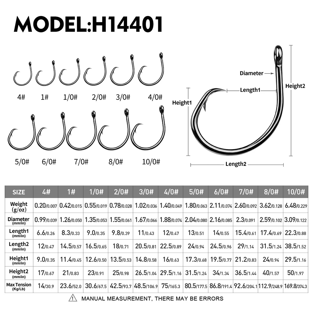 Circle Hooks 10/0 compensados – Acero alto carbono para bagre - imagen 4