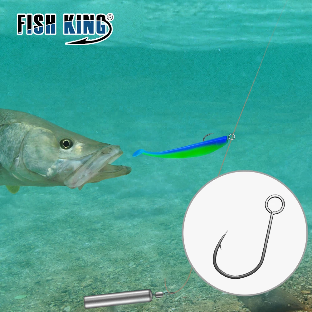 FISH KING Anzuelos de manivela con púas – ojo grande, acero al carbono - imagen 5