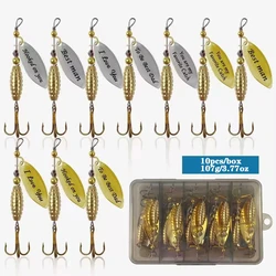 Cucharas de Metal Plateadas y Doradas para Pesca – Cebo Duro con Caja