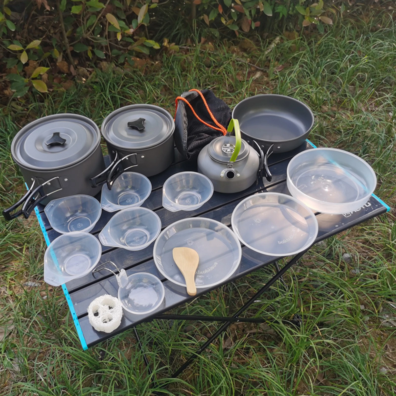 Juego de utensilios de cocina para acampar al aire libre, tetera combinada para 4 o 5 personas, antiadherente de aluminio, fácil de limpiar, portátil para acampar y hacer senderismo - imagen 4