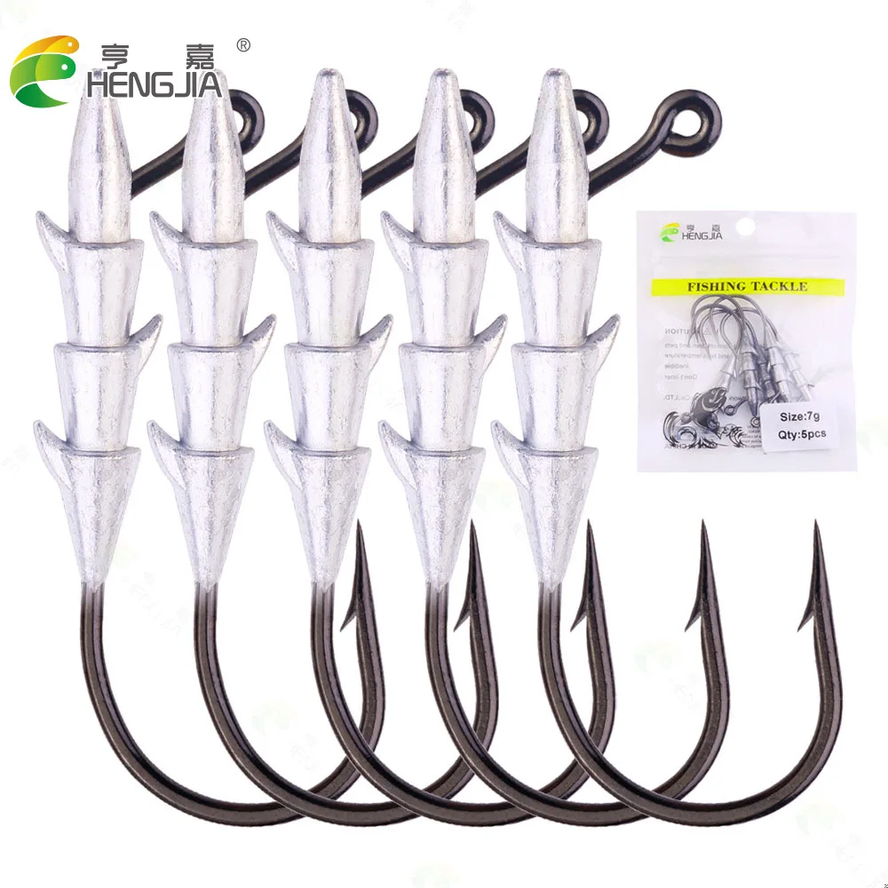 Gancho de gusano ponderado para pesca, anzuelos con cabeza de anzuelo para señuelos de plástico blando, Swimbait, lubina, trucha, agua dulce y salada, 5 uds.