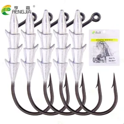 Gancho de gusano ponderado para pesca, anzuelos con cabeza de anzuelo para señuelos de plástico blando, Swimbait, lubina, trucha, agua dulce y salada, 5 uds.