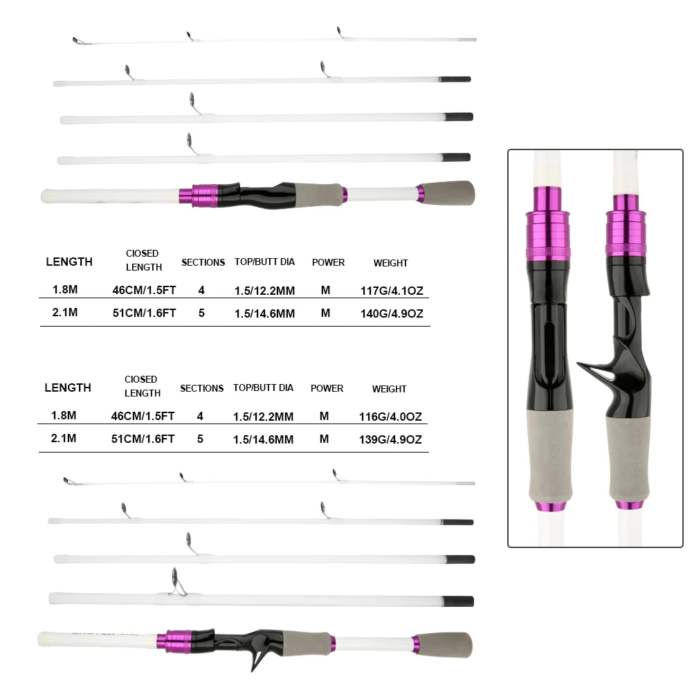 Caña de pescar giratoria de viaje de fundición de color blanco, cebo de caña de 4/5 secciones de carbono WT. Mini poste de trucha con señuelo ultraligero de 3,5-14 g - imagen 4