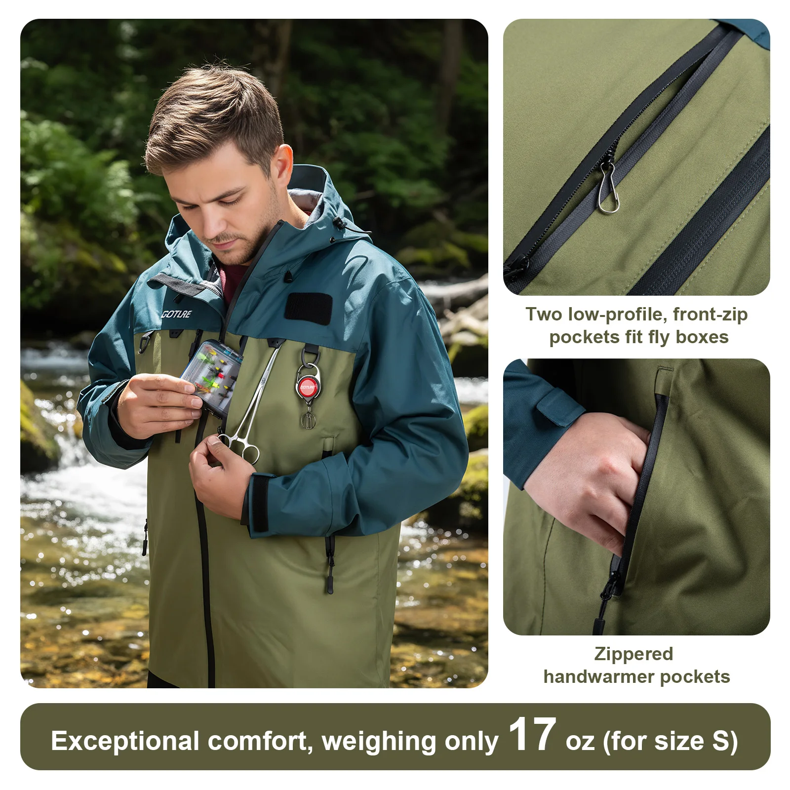 Chaqueta de pesca Goture con bolsa impermeable para teléfono móvil tela de cuatro capas impermeable transpirable ropa de pesca con mosca - imagen 5