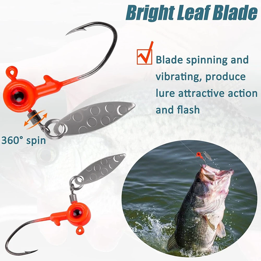 10 Uds. Cabezales de plantilla de pesca Underspin Spinner Blade ojos 3D pintados señuelo de pesca tipo pan anzuelos para pesca de trucha Walleye lubina - imagen 5