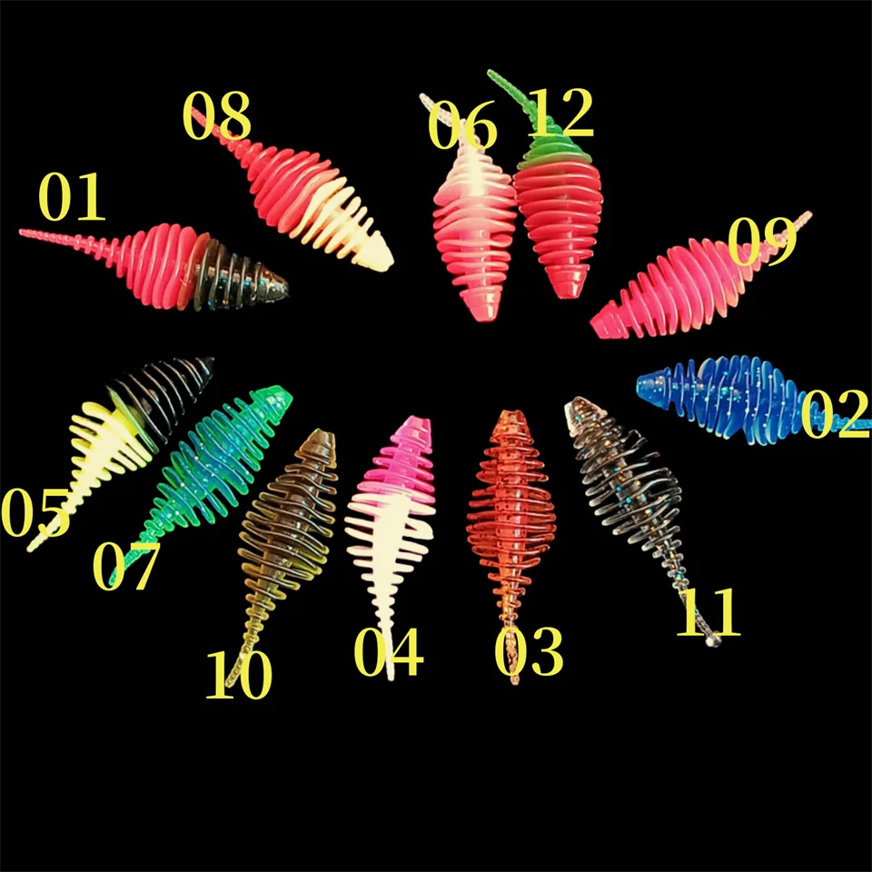 Señuelo de pesca de gusano suave, 8 Uds., 35mm/50mm, colores dobles, plantilla de cebo suave de silicona Artificial, Swimbaits, pesca de lubina Takcle - imagen 3