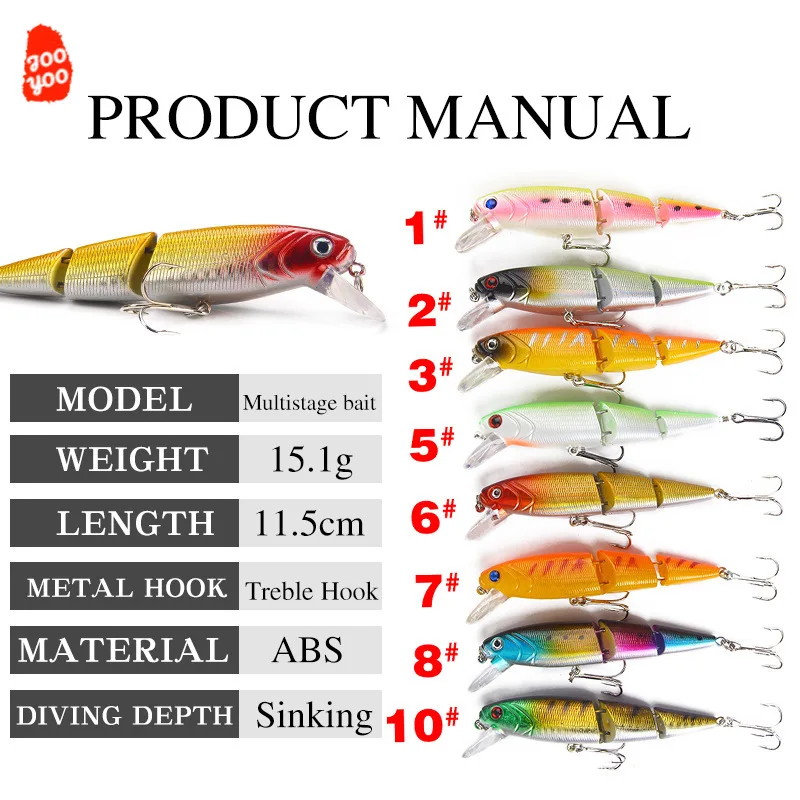 Señuelo de Pesca Minnow, 11,5 cm, 15g, tres secciones, cebos artificiales duros de plástico para Pesca, Señuelos de Pesca de lubina a rayas, 1 ud. - imagen 5