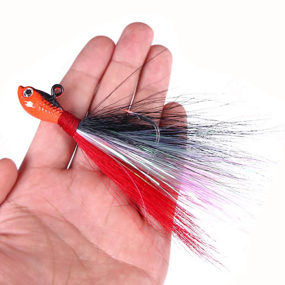 Señuelo Buck Tail Jig Hook para lubina con pluma y pelo ciervo - imagen 4