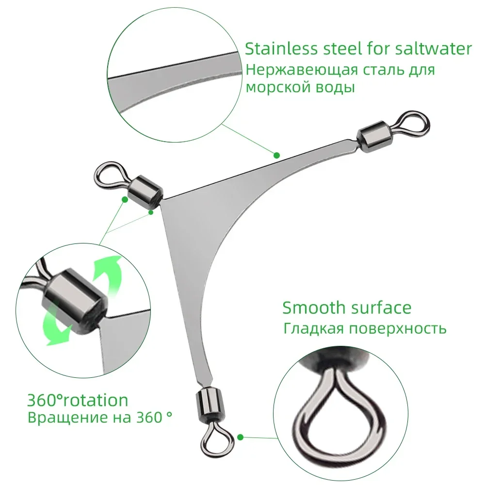 5 uds., aparejos de pesca giratorios de 3 vías, pesca en agua salada, barril rodante, giratorios, giro en T, Triple conector de línea cruzada giratoria de pesca - imagen 5