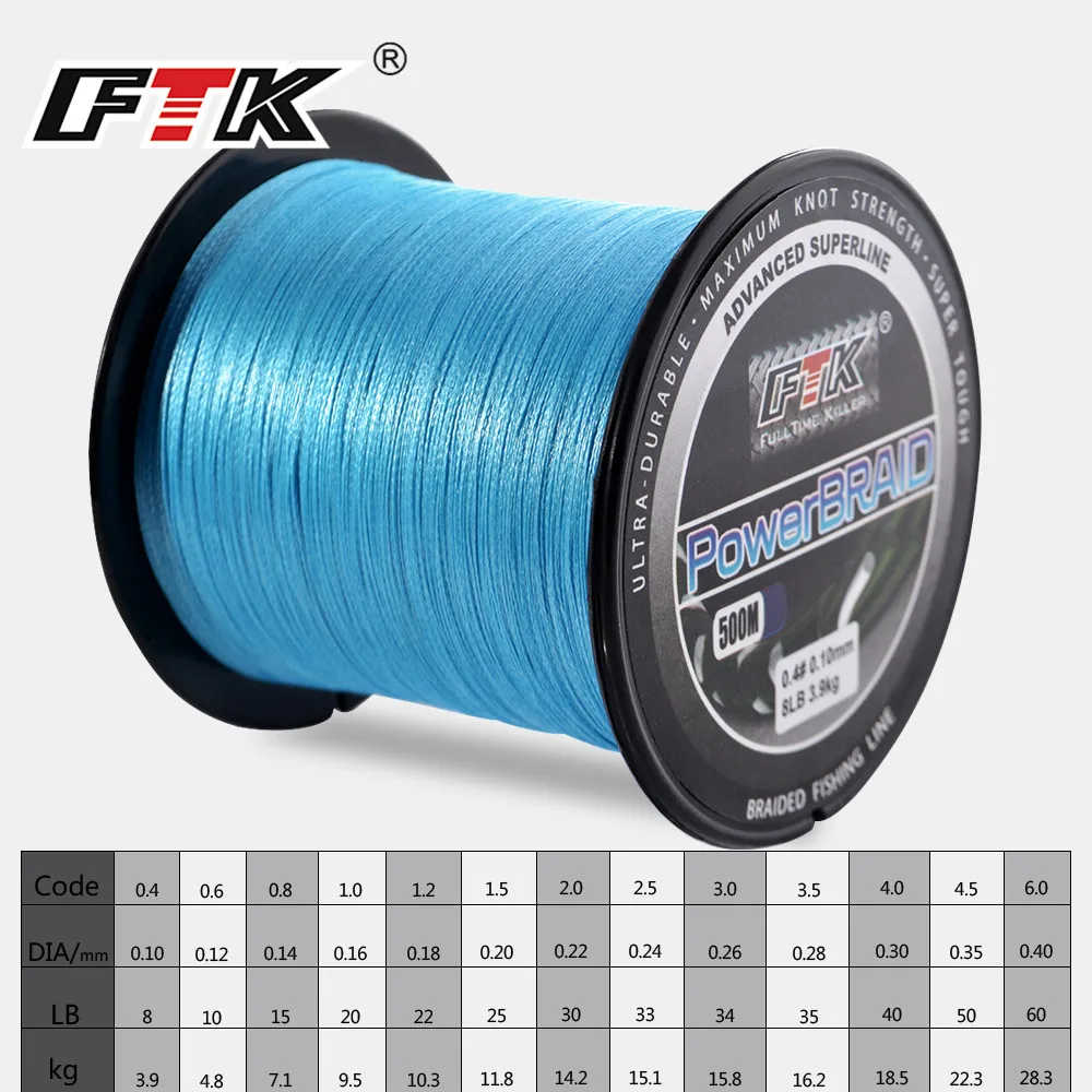 FTK-sedal de pesca superfuerte, 500M, 4 hebras, multifilamento, PE 0,10mm-0,40mm 8-60LB - imagen 3