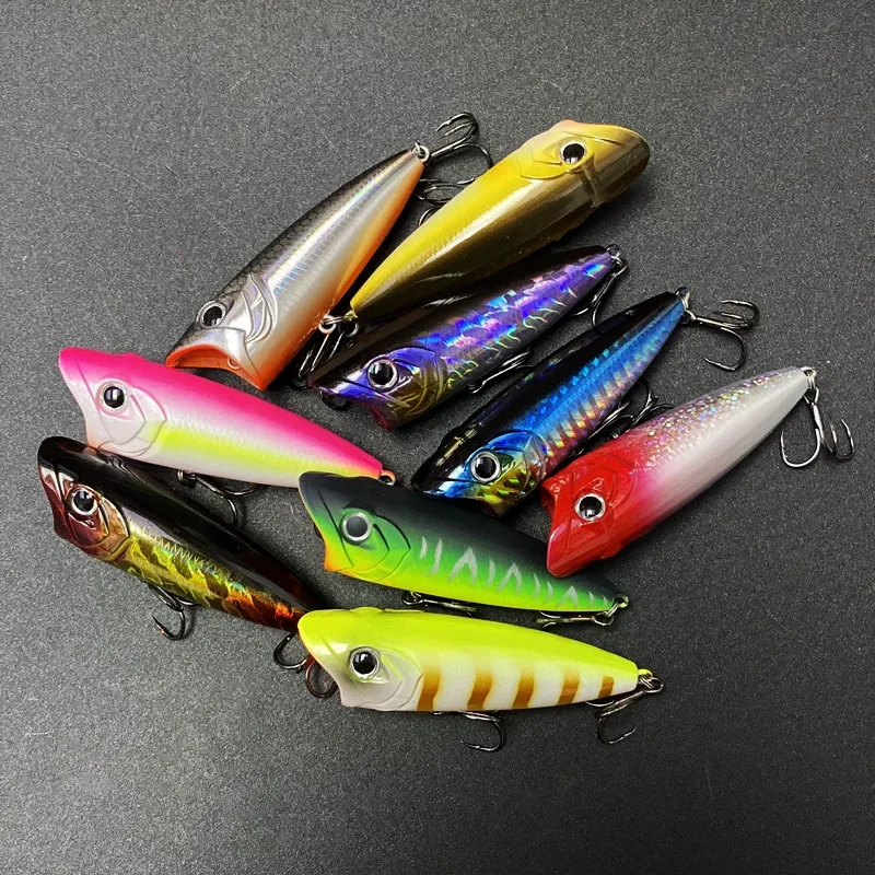 Señuelos de pesca Popper de superficie de 70mm y 12,4g, cebo Artificial de fundición larga, lápiz Topwater, Swimbait Wobblers para equipo de perca de Lucio - imagen 4