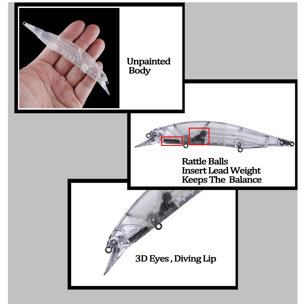Chan'sHuang-Cebo en blanco sin pintar de 20 piezas, sonajeros de 135mm y 14,5g, buzo poco profundo, Minnow, señuelo de pesca Artificial hecho a mano - imagen 5