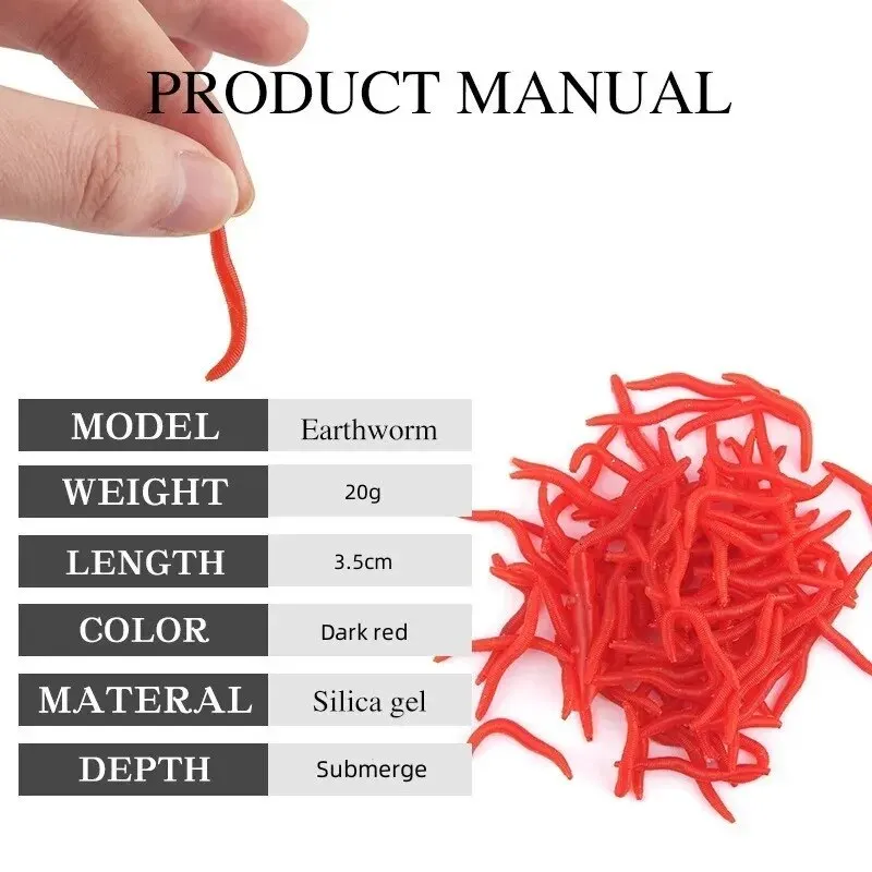 Señuelo de gusano rojo biónico, 100 Uds., 3,5 cm, Gel de sílice realista, gusano rojo Artificial, cebo de lombriz de tierra, señuelo de simulación de submerge, Pesca - imagen 2