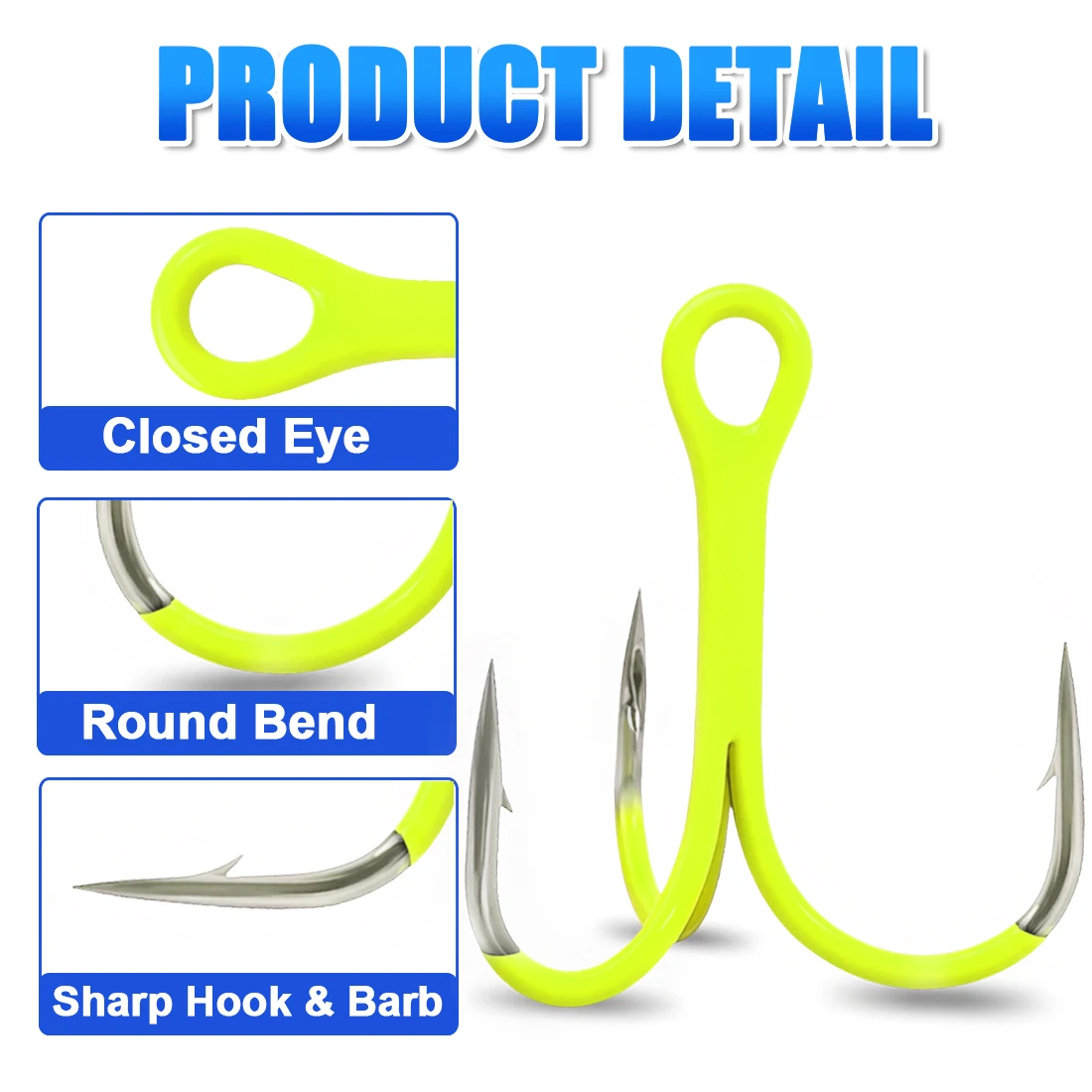 FishTrip-anzuelo triple de pesca fluorescente/verde luminoso, anzuelo triple en línea, señuelo de pesca de agua dulce y salada, anzuelo Triple - imagen 3