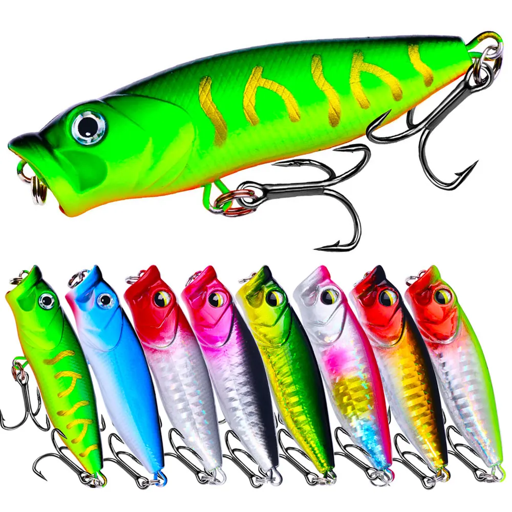 Señuelo de pesca Popper, 7cm, 8g, cebo duro Artificial, Topwater, lubina, trucha, Lucio, aparejos de pesca Wobbler con 2 anzuelos triples, 1 ud. - imagen 2