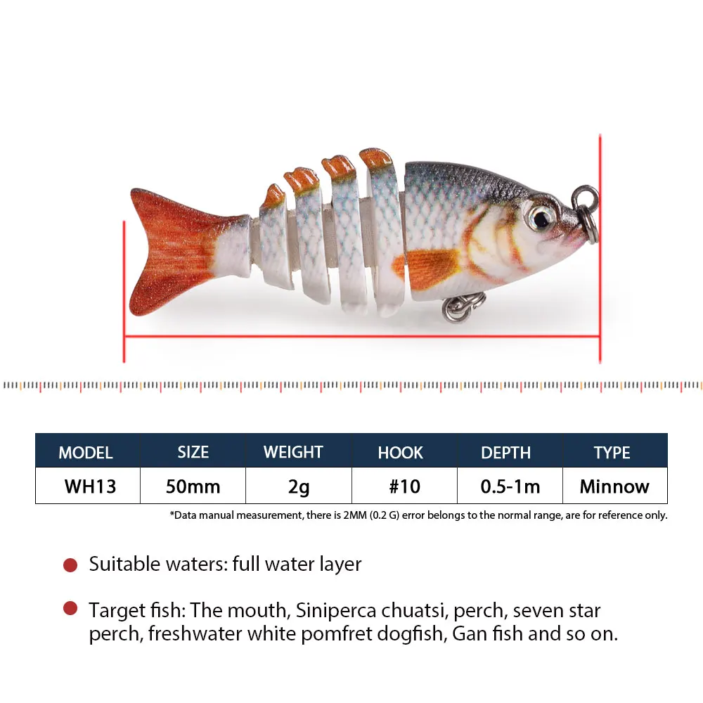 Señuelos de pesca Hanlin, juego de 5cm, 2,5g, Mini Swimbait multiarticulado, 6 segmentos, cebo Flexible, Swimbait biónico, Crankbait, aparejos de lubina - imagen 5