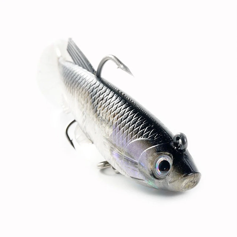 Señuelo de pesca con forma de T, cebo de 5 piezas, ojos 3D realistas, pez de plomo envuelto, 8CM, 13G, pez falso suave, aparejos de pesca biomiméticos artificiales, 220G - imagen 2