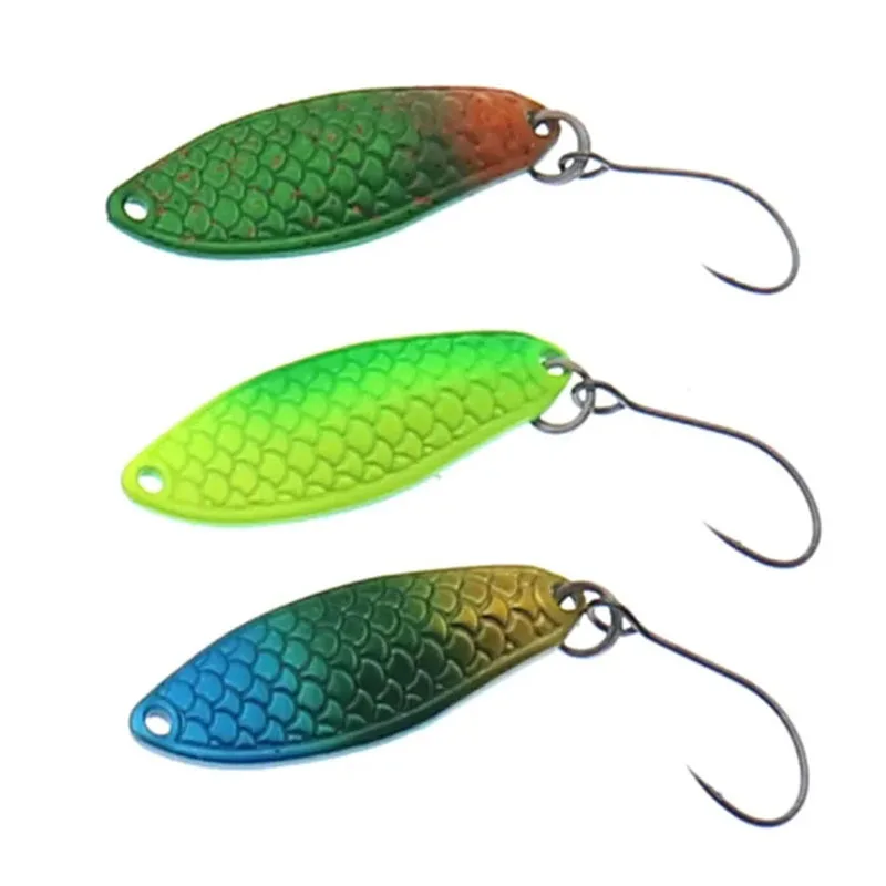 Señuelos tipo cuchara para pescar, 2,5g, 30mm, cucharas para trucha, ganchos individuales, Metal de cobre, latón, señuelos duros, perca para trucha - imagen 3