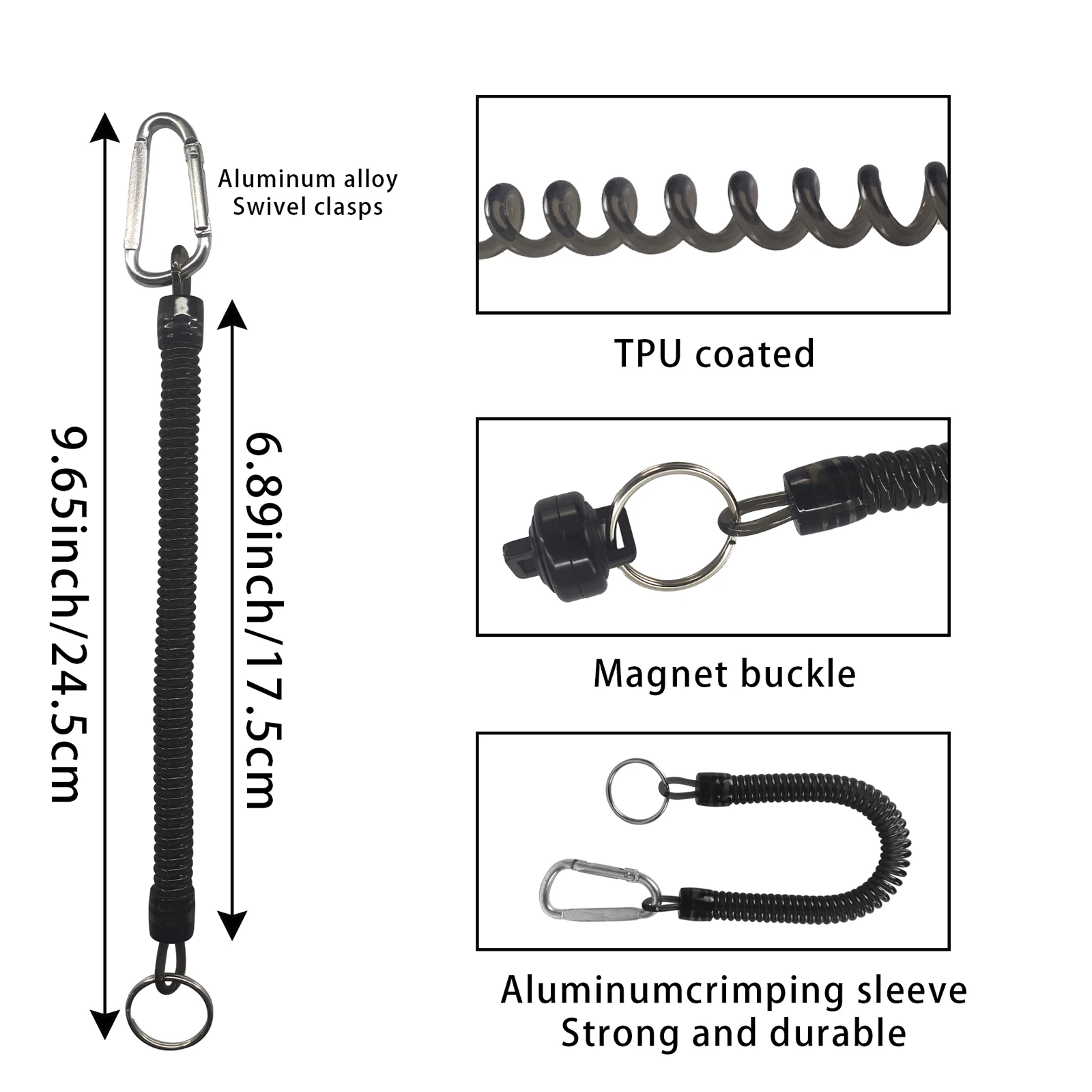 Cierre de red magnético plano, más fuerte, con cordón enrollado retráctil, mosquetón - imagen 3