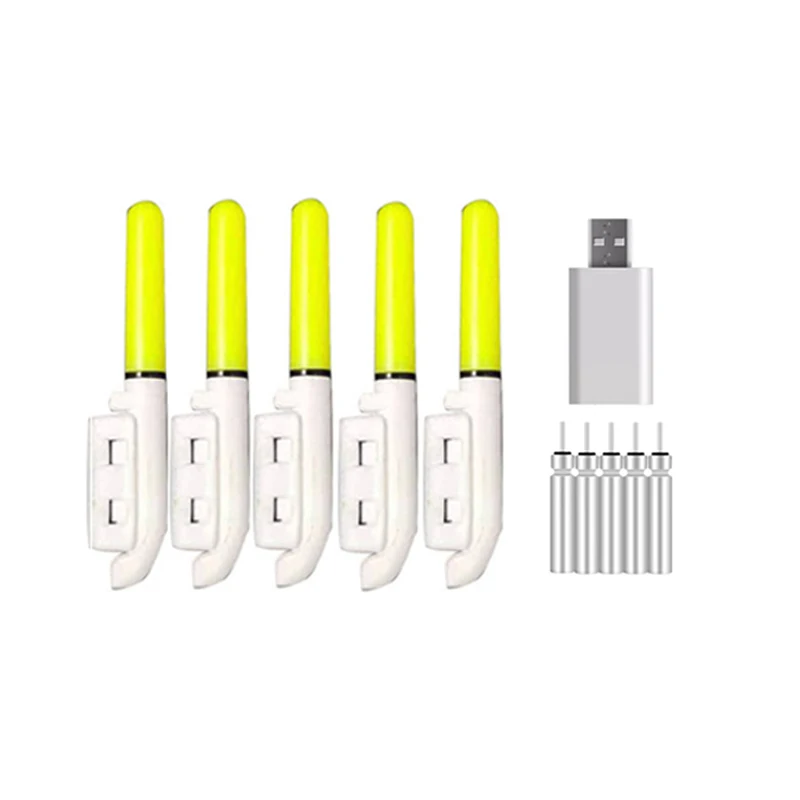 5 unids/lote palo de luz electrónico con 5 baterías recargables Clip en caña de pescar lámpara brillante impermeable pesca nocturna J513