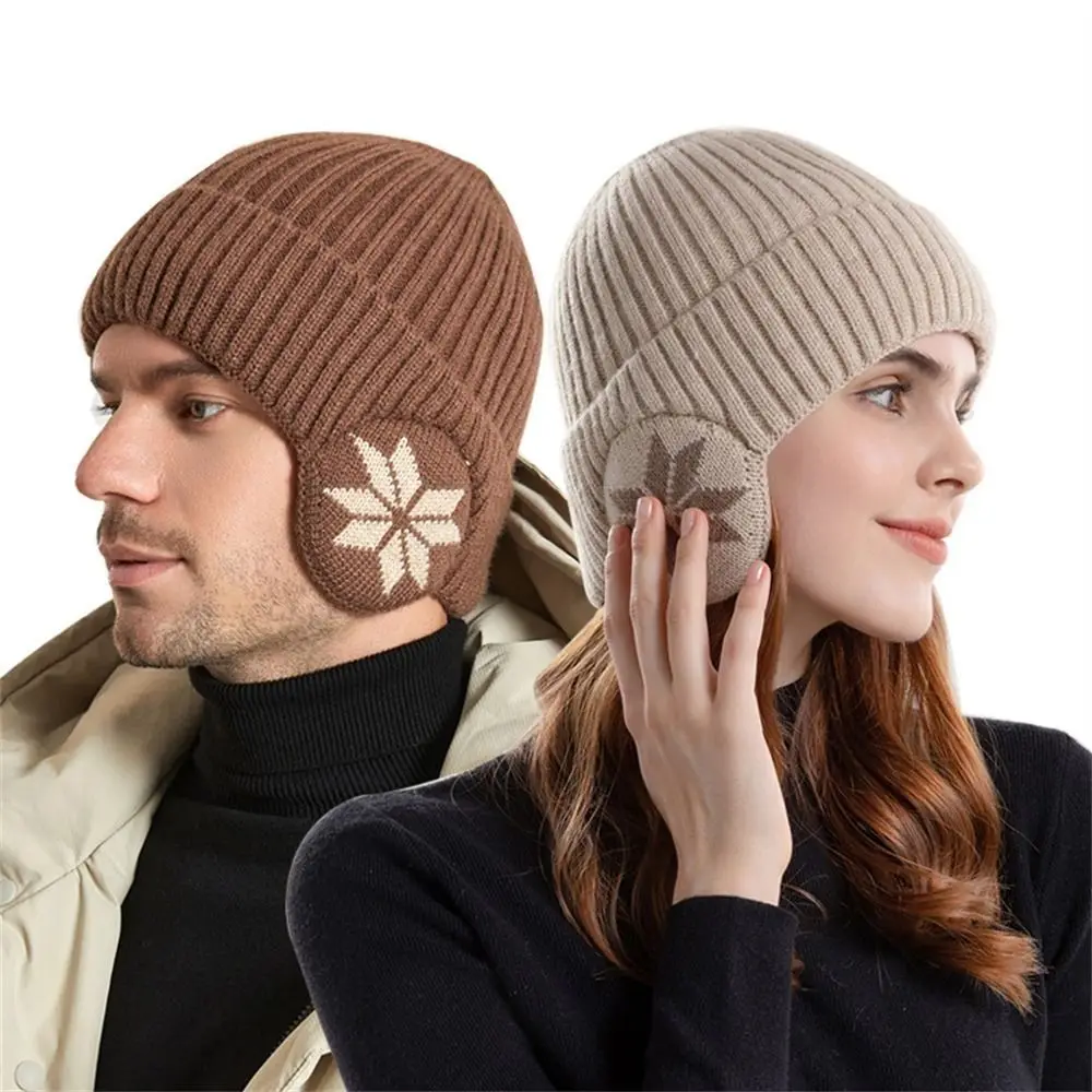 Gorro de punto con copos de nieve suaves a la moda, gorros lisos gruesos para mantener el calor en invierno, gorros a prueba de viento, gorra para ciclismo al aire libre