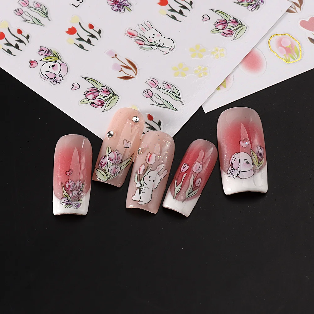 Parche adhesivo de respaldo de uñas 3d multifunción, lindo dulce, herramienta de uñas de larga duración, pegatinas de uñas de conejo, decoración de uñas - imagen 5