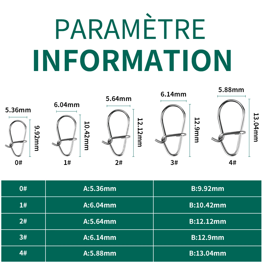 FISH KING-conector de pesca de acero inoxidable, cierre de Clip rápido, anillos giratorios sólidos, broches de seguridad, herramienta de gancho de pesca, 100 Uds. - imagen 2