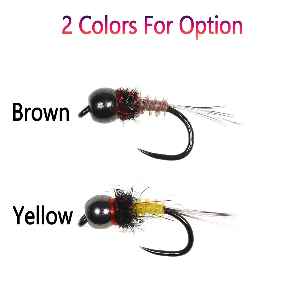 Bimoo 6PCS # 20 cabeza de cuentas de latón sin púas, ninfa húmeda, mosca de hundimiento rápido, ninfas europeas para trucha, gris, Bluegill, perca, Señuelos de Pesca - imagen 4
