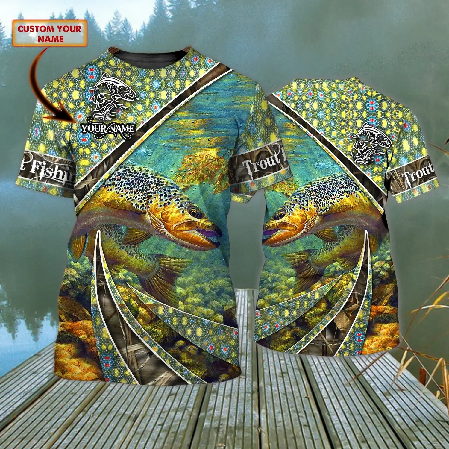 Walleye/pesca de trucha nombre personalizado 3D completamente estampado camiseta para hombre Cool verano Unisex pantalón corto Casual Camiseta de manga TX260 - imagen 3