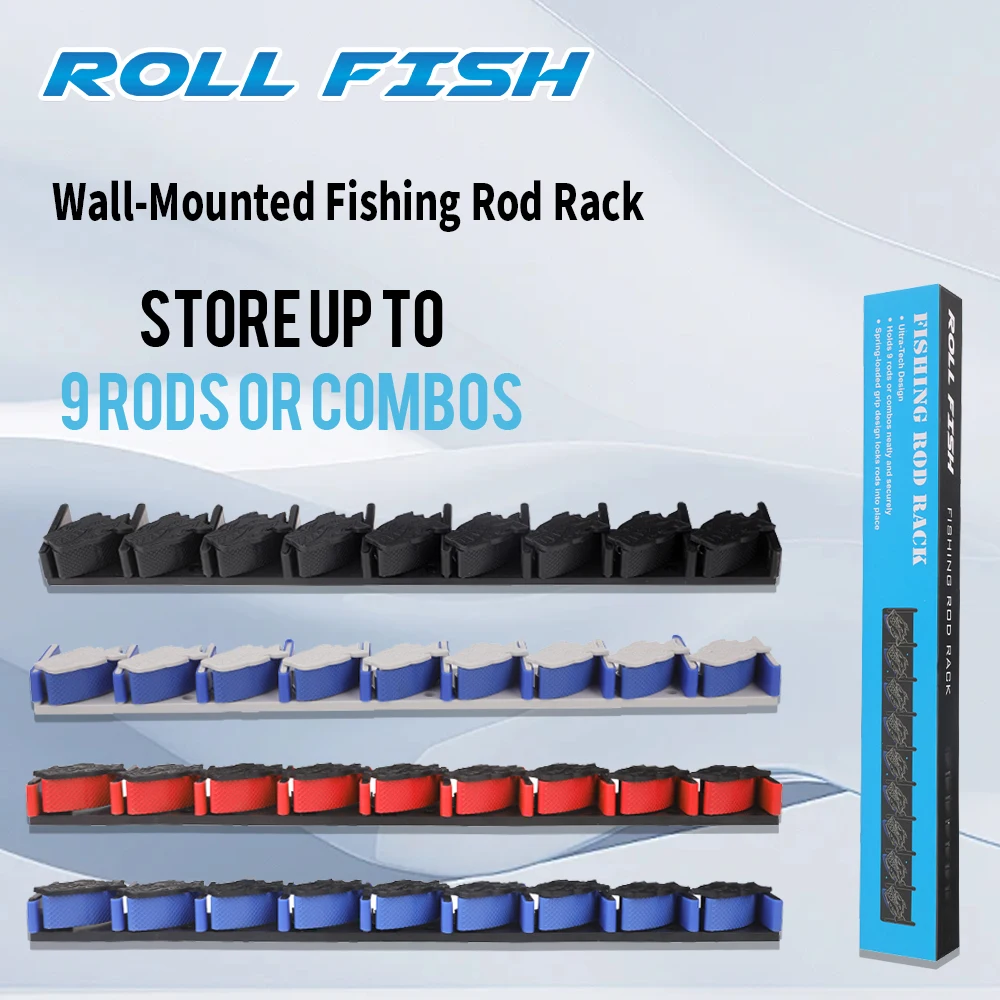 ROLLFISH-caña de pescar montada en la pared con 9 agujeros y estante para tacos de billar, estante Vertical y Horizonta, marco fijo para garaje y hogar - imagen 2