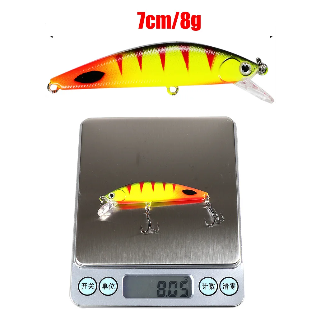 Señuelo de pesca Minnow de 7cm/8g, cebo duro de tiro largo, ojos 3D con 2 ganchos triples - imagen 2